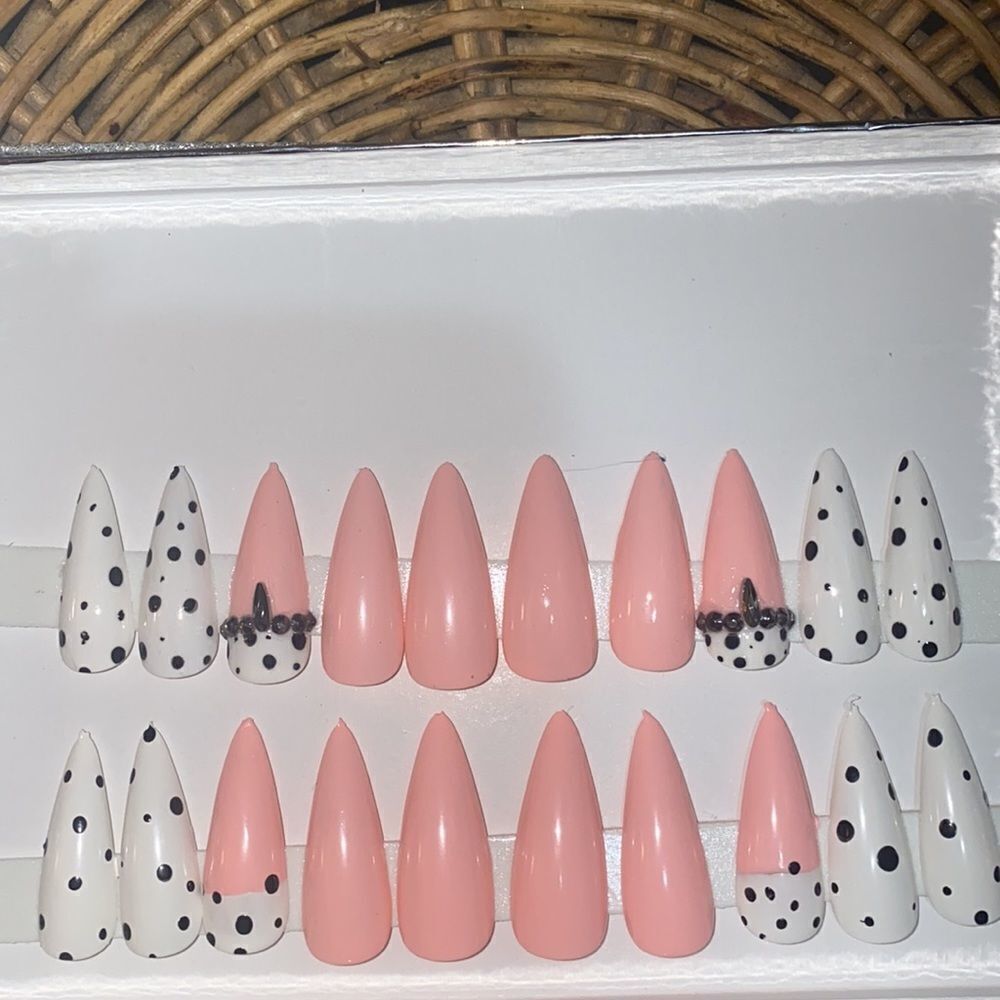 Cute custom Pink and polka dot Press On Nails!! Glue and File included! 2/$15